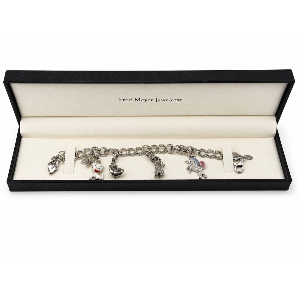 Zable 925 Italy Sterling Silver Charm Bracelet 24g Unicorn Cats Teddy Bear Charm